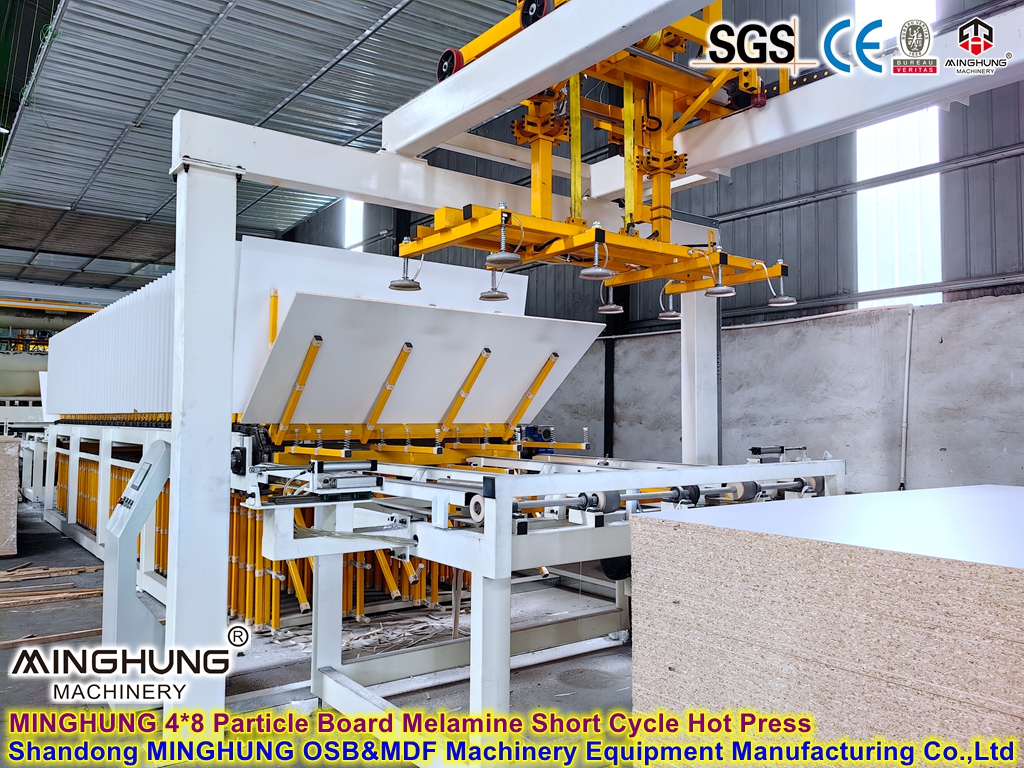 Fabricante de linha de aglomerado MDF: Máquina de laminação de aglomerado Shandong Minghung com melamina