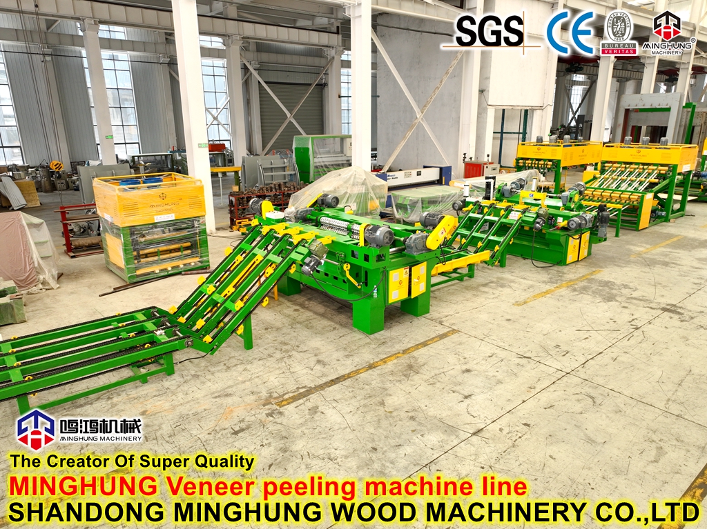 MINGHUNG VENEER PEELING MACHINE LINE MINGHUNG LINHA DE MÁQUINA DE PEELING DE FOLHADO